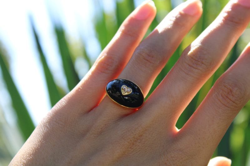 Bague Monica ✦ or jaune onyx et diamant jaune cœur