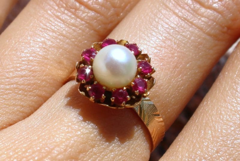 Bague Flora ✦ perle de culture et rubis