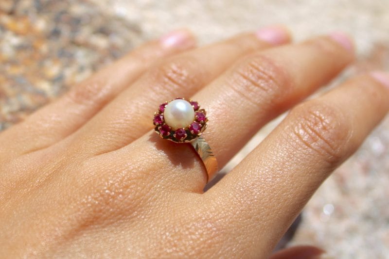 Bague Flora ✦ perle de culture et rubis
