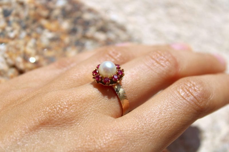 Bague Flora ✦ perle de culture et rubis