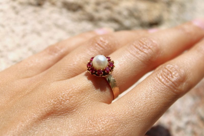 Bague Flora ✦ perle de culture et rubis