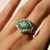 Bague New Delhi ✦ or jaune, turquoises et perles