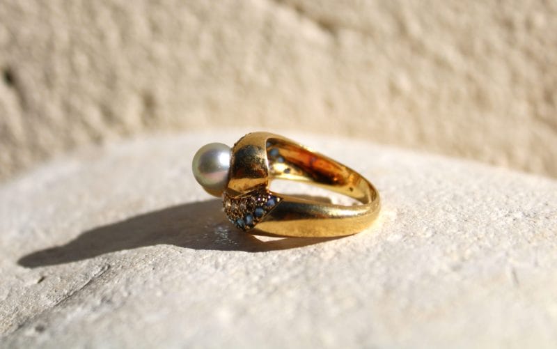 Bague Océane ✦ perles de culture irisées, diamants et saphirs