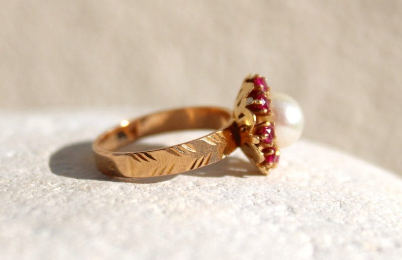 Bague Flora ✦ perle de culture et rubis
