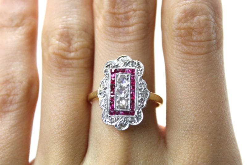 Bague Théodora ✦ deux ors Art Déco, diamants et rubis
