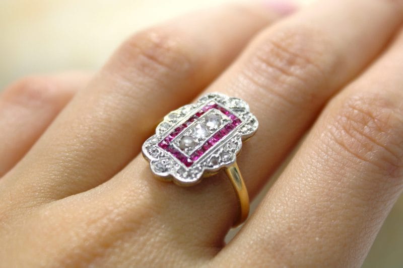 Bague Théodora ✦ deux ors Art Déco, diamants et rubis