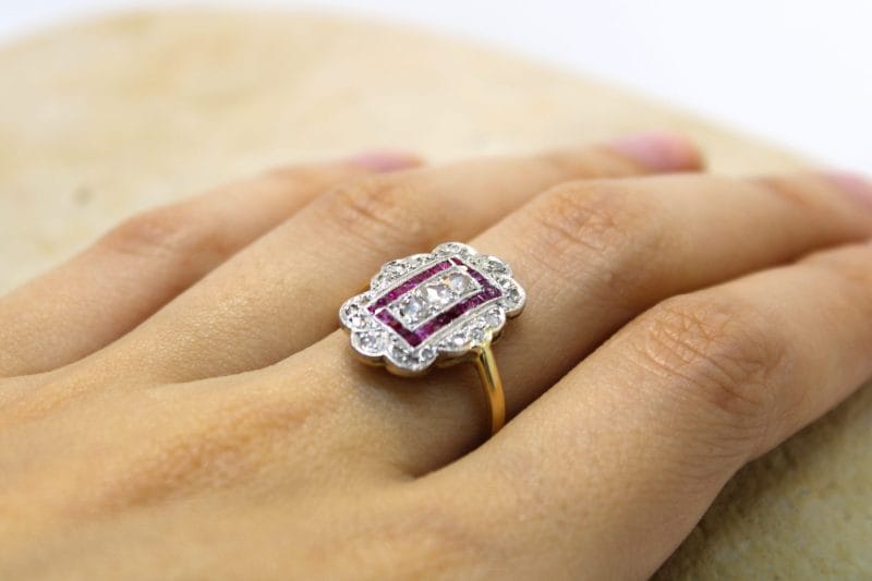 Bague Théodora ✦ deux ors Art Déco, diamants et rubis