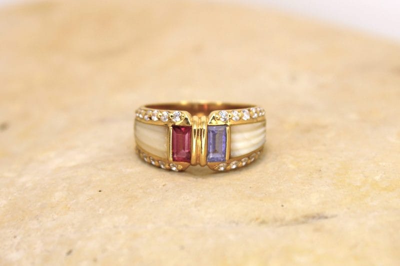 Bague Jasmine ✦ or jaune, nacre et pierres rose & mauve