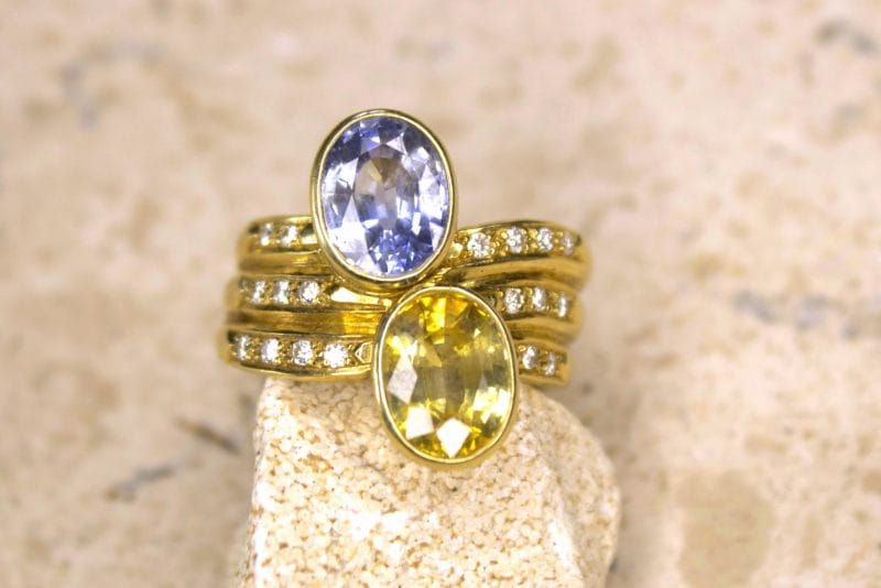 Bague Céleste ✦ or jaune, saphirs bleu & jaune et diamants
