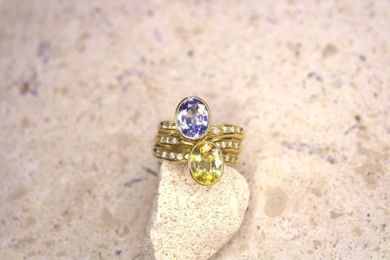 Bague Céleste ✦ or jaune, saphirs bleu & jaune et diamants