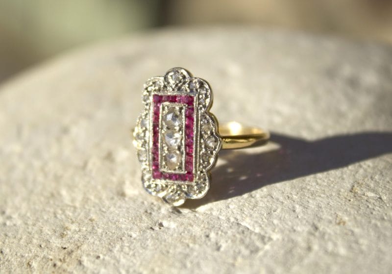 Bague Théodora ✦ deux ors Art Déco, diamants et rubis