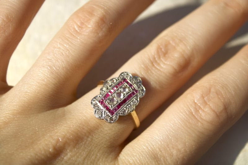 Bague Théodora ✦ deux ors Art Déco, diamants et rubis