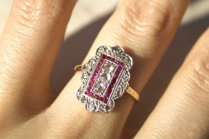 Bague Théodora ✦ deux ors Art Déco, diamants et rubis