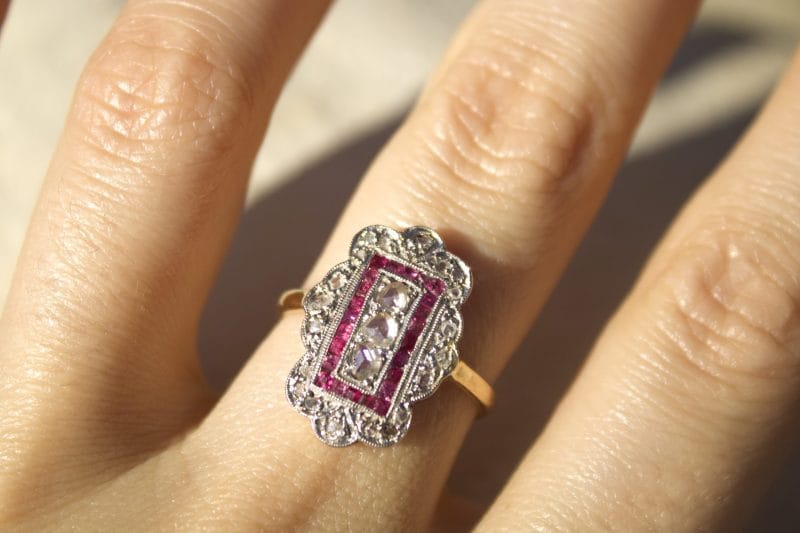 Bague Théodora ✦ deux ors Art Déco, diamants et rubis