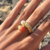 Bague Arielle ✦ or jaune, corail et perle de culture